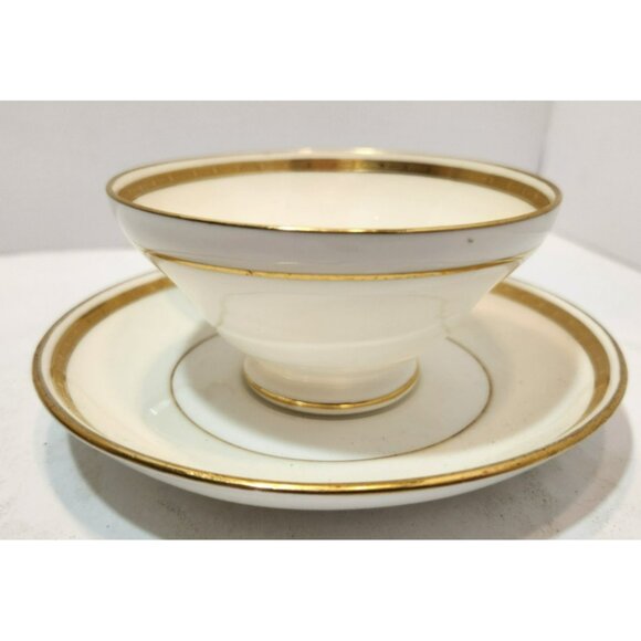 Antique Mintons England Footed Cup & Saucer H3251 Gold Encrusted Band Cream Rim - Picture 7 of 16